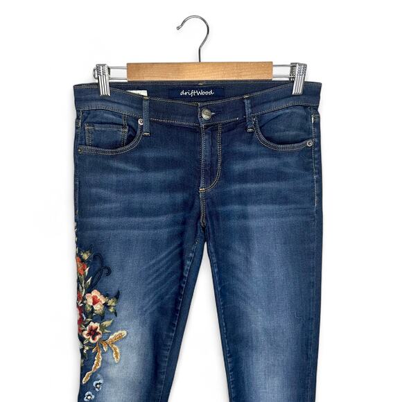 Driftwood Women's Marilyn Flower Embroidered Jeans Size 26 Dark Wash Skinny Jean - Picture 2 of 9